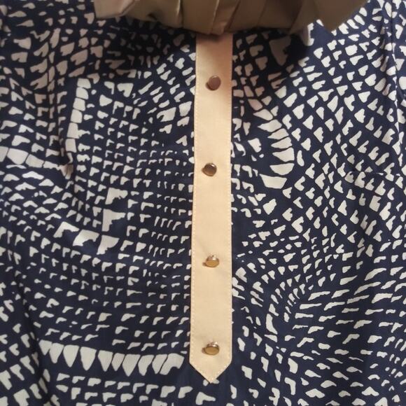 Lovposh Brown Black Geo Print Puff Sleeve Bow Tie Neck Size L - Picture 5 of 9